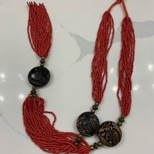 Handmade bone and bead necklace